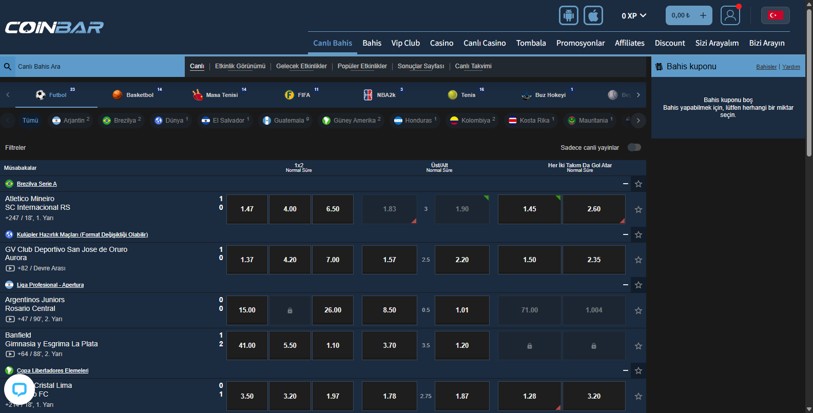 Coinbar Canlı Bahis Maçları ve Kupon Yapma